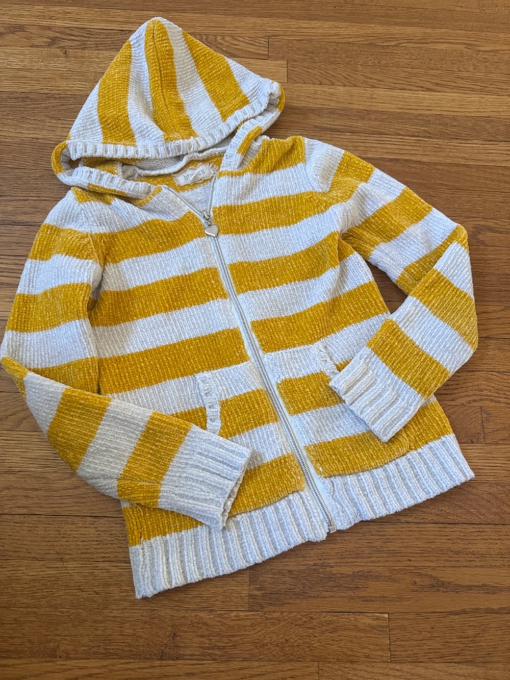 💕3 for $15💕 Kids Striped Hooded Zip Jacket - Yellow & Off-White